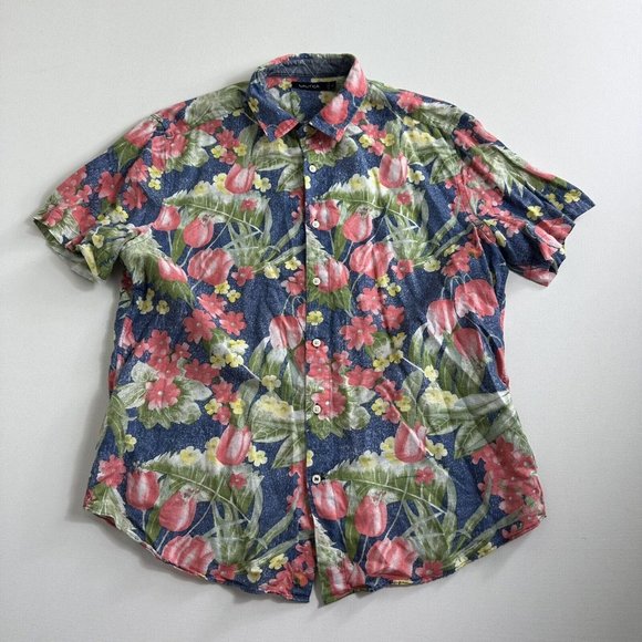 Nautica Linen Blend Floral Hawaiian Button Up Shirt- Blue Pink Green Size‎ XL - Picture 1 of 7